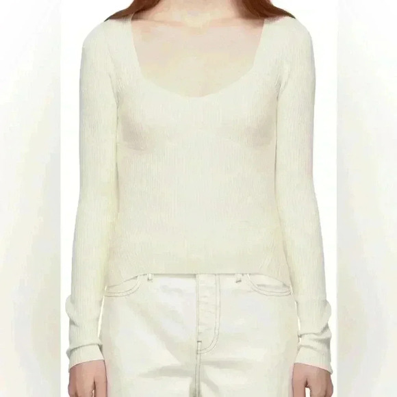 FRAME Denim Ribbed Long Sleeve Top in Bone, size L, NWT - Picture 2 of 12